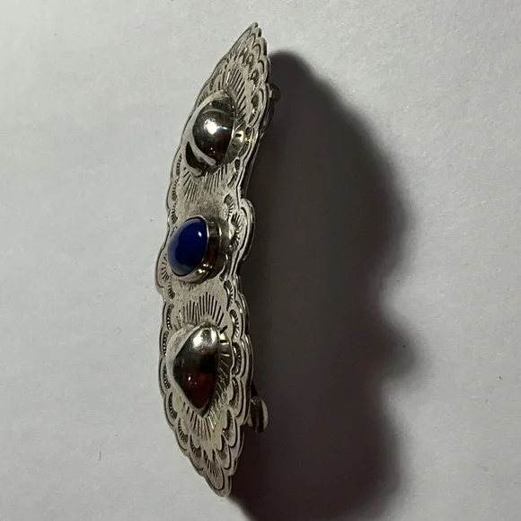 Sterling Silver Heart Azurite Scalloped Hair Barrette - www  display picture 1